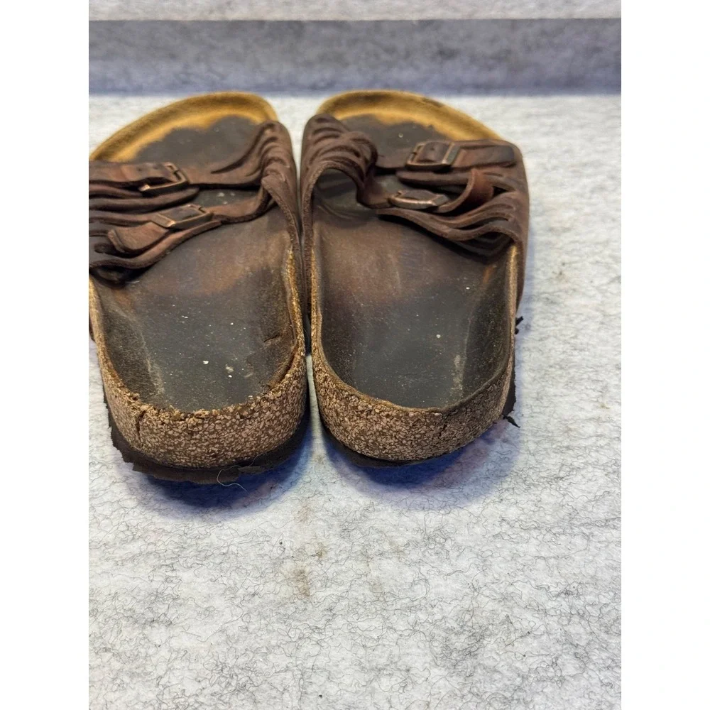 Birkenstock Mens Brown Leather Strappy Slide Sandals Size 41 Comfort Casual